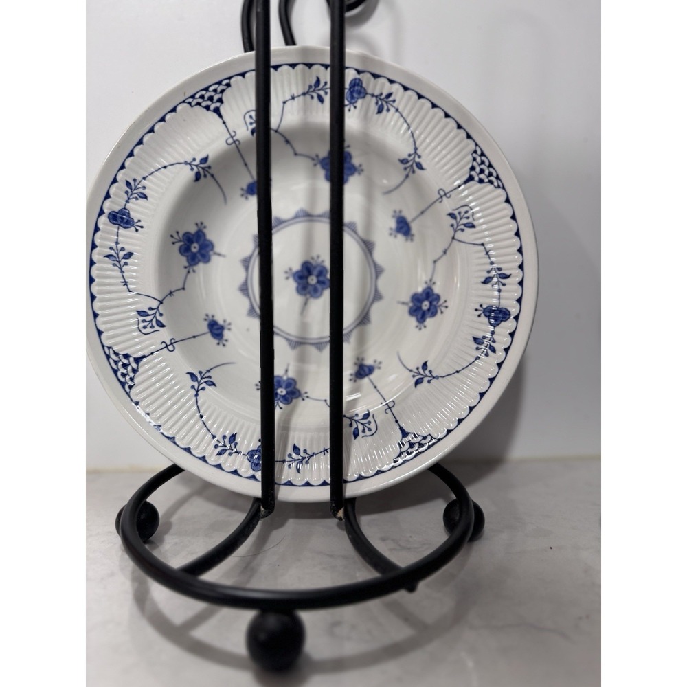 Furnivals Denmark Blue Rimmed Soup Bowl White Blue Floral